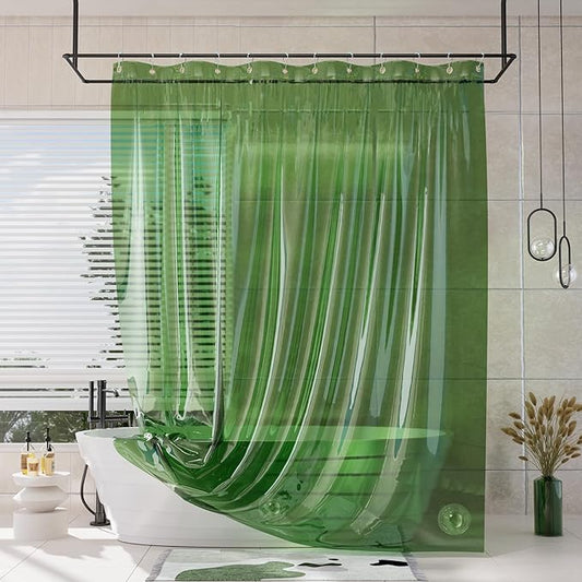 AmazerBath Long Shower Curtain Liner, 100% EVA Soft Clear Green Heavy Duty 78 inch Shower Curtain and Liner 2-in-1, 72x78 Plastic Bathroom Shower Curtain, 12 Rustproof Grommets & 3 Weighted Stones