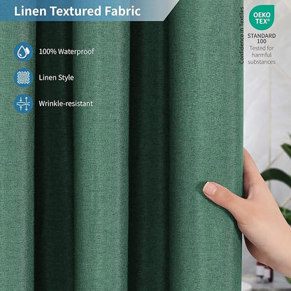 2-in-1 Waterproof Fabric Shower Curtain or Liner,Linen Textured,Breathable TPU & Washable Bathroom Shower Curtain Set with 12 Plastic Hooks,Modern,72"x72" Emeraldgreen