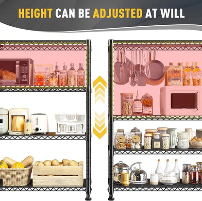 REIBII Wire Shelving Storage Shelves Metal Shelves Heavy Duty Shelving Adjustable Garage Storage Wire Shelf Pantry Shelves for Bedroom Kitchen Rack 35.5''W x 14''D x 59''H