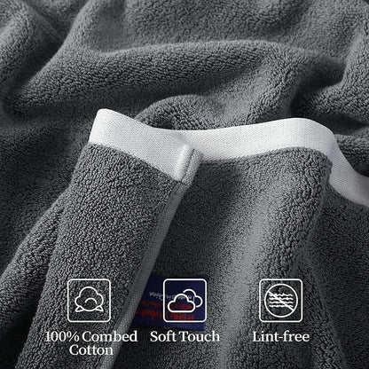 REDKISS 2 Pack 100% Cotton Bath Towels with Luxury Embellished Border Design, Oversized 27 x 54 Inches & 600 GSM Ultra Soft Bath Towel Set, Quicker to Dry Towels for Bathroom, Gym, Spa, Hotel, Gray