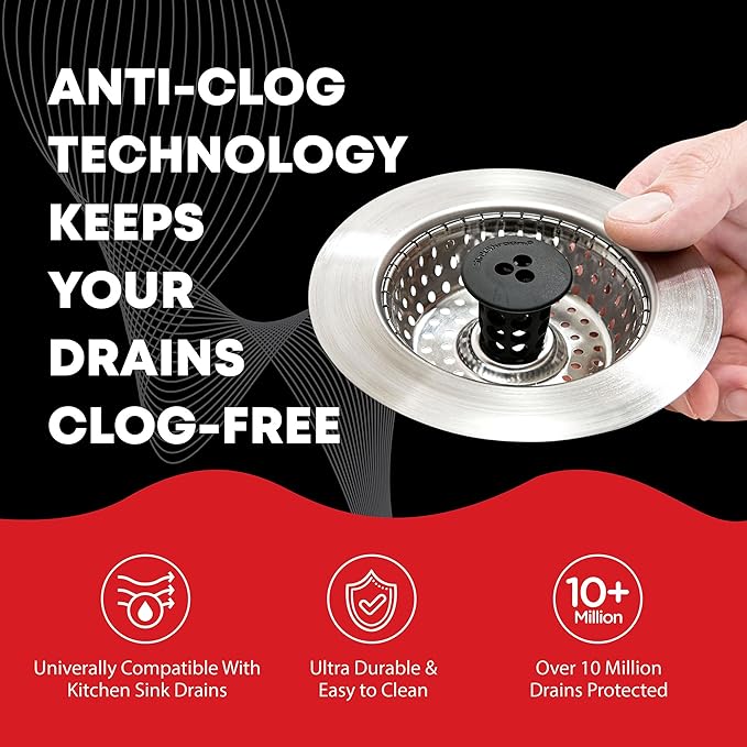Kitchen SinkShroom Revolutionary Clog-Free Stainless Steel Sink Strainer, Chrome gray