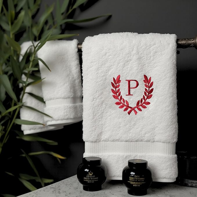 Decorative and Monogrammed Hand Towels for Bathroom Kitchen Makeup | Personalized Gift for Wedding-Bridal | Roman Font Custom Luxury Turkish Towel | Spa Collection, Oversized, 16 X 30 Inch, Set of 2