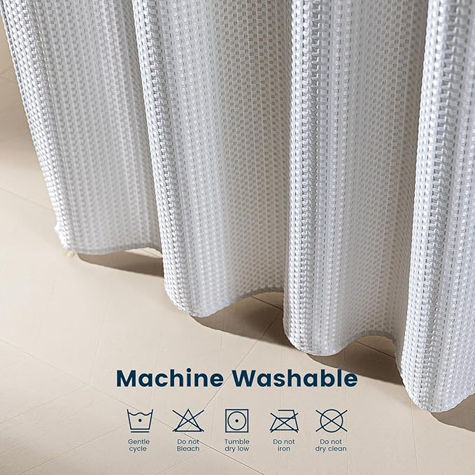 SLEEP ZONE Shower Curtain Liner, Waffle Shower Curtains for Bathroom, Heavy Duty Thick Fabric Shower Curtains - 285GSM Luxury Weighted Polyester Bath Curtain, 72" × 98" (Pure White)