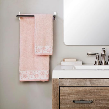 SKL Home Christmas/Winter Heather Snowflake 100% Cotton Premium Bath Towel, 500 GSM, Soft & Absorbent Jacquard, Decorative, Blush Pink