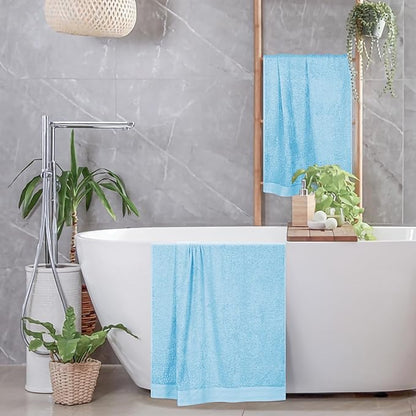 Cotton 2 Pack Oversized Bath Towel Set 28x55 inches, Large Bath Towels, Ultra Absorbant Compact Quickdry & Lightweight Towel, Ideal for Gym Travel Camp Pool - Sky Blue