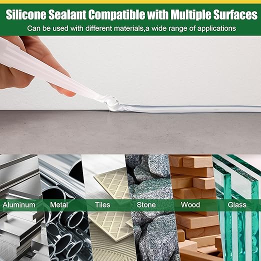 12 Pack Clear Silicone Sealant Caulk, 10.1 oz 100% Waterproof Silicone Sealant Adhesive Clear Caulk Tool for RV Marine Home Window Roof Door Kitchen Bathroom Bathtub Shower Auto Leakproof Seal