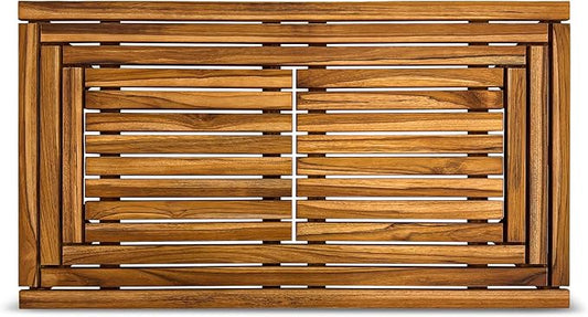 StrongTek Large Teak Bath Mat, 35.4" x 20" Solid Wood Shower Mat with Slatted Design, Pre-Oiled & Water-Resistant, Non-Slip Mat for Bathroom, Spa, and Outdoor Use