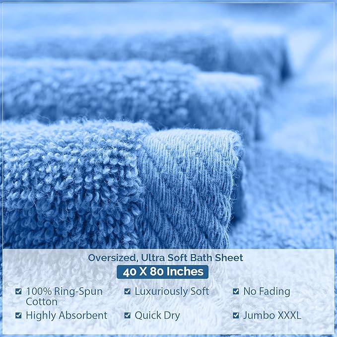 DAN RIVER Pack of 1 Bath Sheet 40x80 Inches, Luxury Bath Towel Set, Extra Large and Quick Dry Soft Cotton Towels - Medium Blue