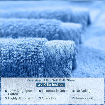 DAN RIVER Pack of 1 Bath Sheet 40x80 Inches, Luxury Bath Towel Set, Extra Large and Quick Dry Soft Cotton Towels - Medium Blue
