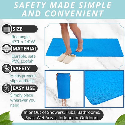 Anti Slip Shower Mat - Non Slip Shower Mats for Inside Shower - Large 47x24 Loofah Shower Floor Mat Non Slip - Bath Mat for Shower - Secure Mat Without Suction Cups (47x24 Blue)