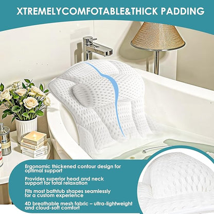 Bath Pillow Bathtub Pillow, Luxury Bath Pillow for Neck and Back Support-with Comfortable 5D Breathable Cotton and Non-Slip Suction Cup Bathtub Accessories - Spa Bath for Women Bath Pillows for tub
