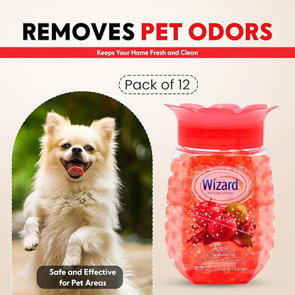 12 WIZARD Odor Eliminator Gel Beads - 12 oz, Air Freshners For Bathroom. Rooms, Per Areas and Car Freshner - Apple Cinnamon