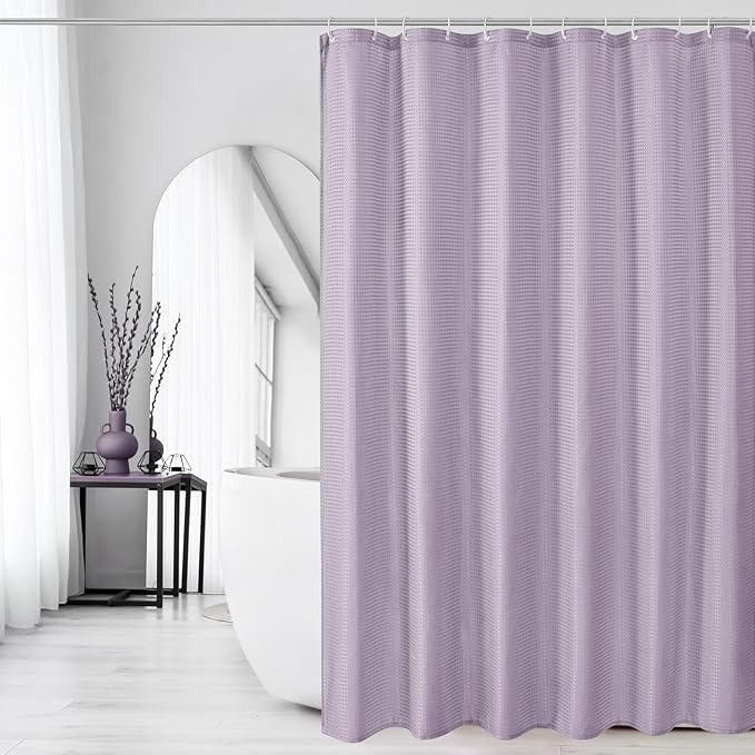 Gibelle Lavender Shower Curtain, Waffle Weave Textured Fabric Shower Curtain for Bathroom - Soft Cloth & Hotel Spa Luxury, Water Repellent, Machine Washable, 72X72, Lavender