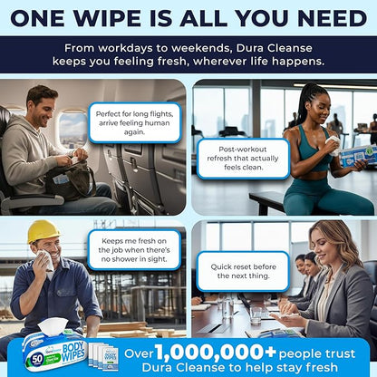 XL Body Wipes for Adults (4 Pack) 200 Shower Cloths + 16 Travel Sheets – 10" x 11.5" No Rinse Disposable Washcloths for Elderly Care, After Surgery & Recovery