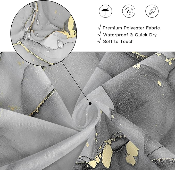 Small Stall Marble Shower Curtain 36 x 72 Inch, Half Narrow Abstract Modern Shower Curtains for Bathroom, Luxury Art Ink Texture Fabric Shower Curtain Set with Hooks, Grey