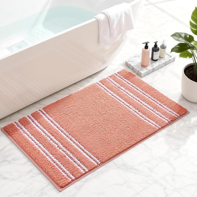Kmson Bathroom Rugs Mat, 36"x24" Ultra Soft Washable Shaggy Chenille Bath Rugs, Non-Slip Fluffy Thick Water Absorbent Microfiber Mat for Bathtub, Sink and Shower, Pink