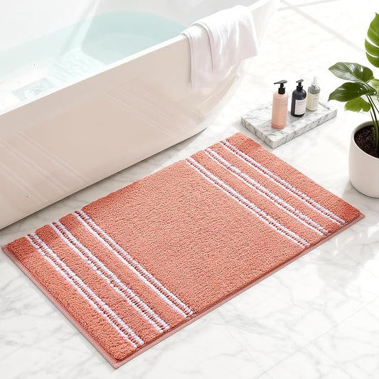 Kmson Bathroom Rugs Mat, 36"x24" Ultra Soft Washable Shaggy Chenille Bath Rugs, Non-Slip Fluffy Thick Water Absorbent Microfiber Mat for Bathtub, Sink and Shower, Pink