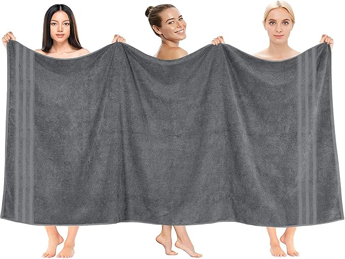 DAN RIVER 2 Pack Luxury Bath Sheets 35x70, 600 GSM, Soft & Quick Dry 100% Ring Spun Cotton Towels Ideal for Hotels, Spas, Gyms & Salons Extra Large, Gray