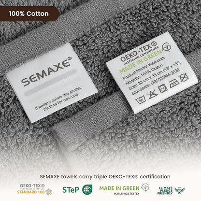 SEMAXE 100% Cotton Washcloths for Bathroom - 24 Pack, Quick-Dry Face Towels with Hanging Loop, Highly Absorbent and Soft, 13x13 Inch, Yellow & Grey