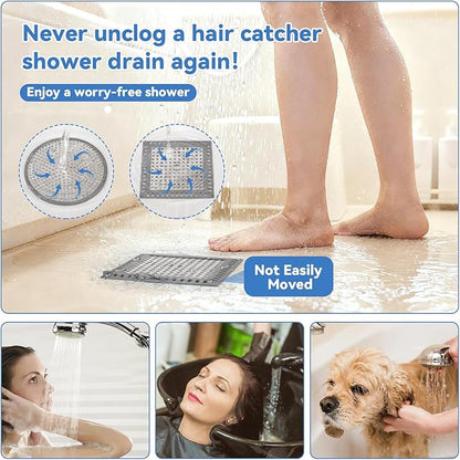 2Pcs Shower Drain Hair Catcher, 4.72" Shower Drain Cover, All-in-One Universal Sink & Shower Drain Strainer, Easy Installation, Stainless Steel and Silicone Bathroom Accessories for Tub, Bathtub