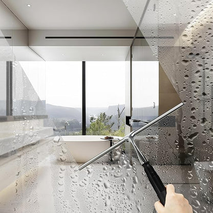 Window Squeegee for Home, 2 in 1 Window Washing kit with Extension Pole Long Handle Squeegee for Shower Glass Floor Tile Wall Car Windshield, 12 inch Wide, Black
