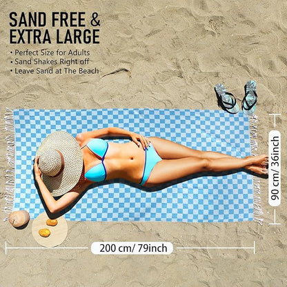 4 Pack Cotton Turkish Beach Towel Lightweight Thin Travel Vacation Essentials Oversized XL Towels Set for Pool Swim Bath Camping Cruise Accessories Must Haves Absorbent Quick Dry Sand Proof Gifts