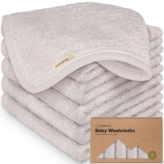 6-Pack Baby Washcloths - Soft Absorbent Viscose from Bamboo Wash Cloths for Babies, Kids, Toddlers, Infant, Newborn Bath Towels,Gentle on Sensitive Skin,10x10 Reusable Face Towels(Heather)