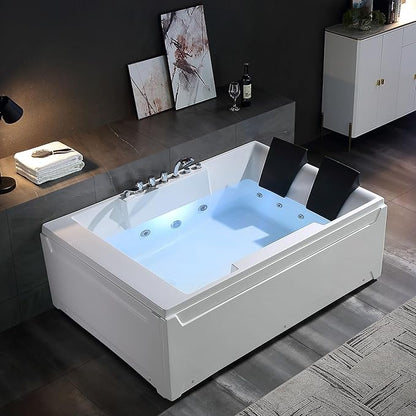 Empava 1125W Whirlpool Tub,72" x 48" Jetted Bathtub for 2 Person, Hydro Massage & Chromatherapy,ETL Certified,3 Sided Apron,Acrylic ,110 Gallons,Left Drain