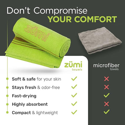Zumi MINI 100% Cotton Camping Travel Towel - Small, Ultralight, Fast Drying, Highly Absorbent, Soft and Gentle on The Skin, Safe for The Planet (28" x 13" White)