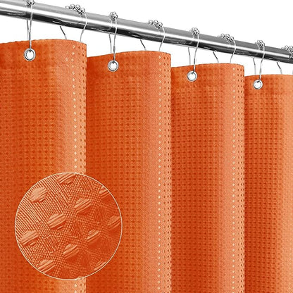Gibelle Long Shower Curtain 72 x 78, Tall Waffle Weave Textured Fabric Shower Curtain for Bathroom, Water Repellent, Machine Washable, Burnt Orange