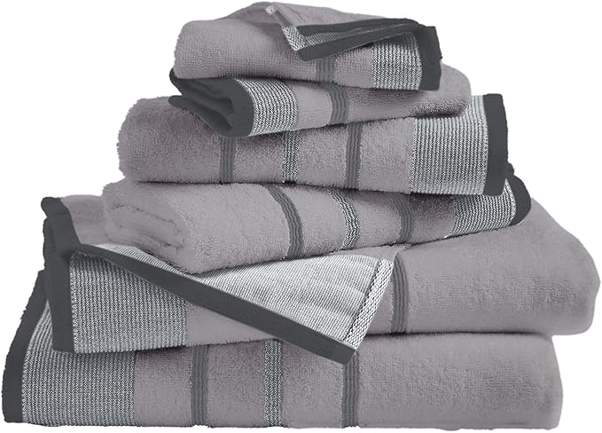 Great Bay Home Decorative Bath Towel Set - Luxury Cotton 6 Piece Towel Set - 2 Bath Towels, 2 Hand Towels, 2 Washcloths - Luxurious, Ultra-Soft, Durable Towel for Bathroom Decor (Grey)
