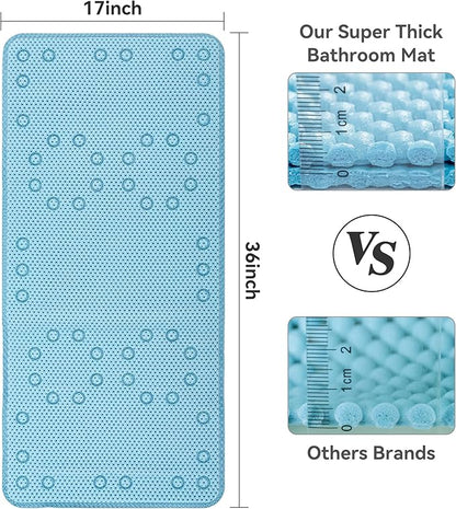 Double Layer Foam Non Slip Bathtub Mat 37x17in, More Comfortable and Thicker Tub Mat Than Ordinary Foam Shower Mat, Bath Mat for Tub with Suction for Comfort and Safety (Blue, 36'' x 17'')