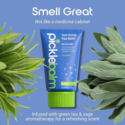 PickleBalm Pickleball Post-Game Muscle Pain Relief Cream with 4% Lidocaine, Arnica, Menthol, Cucumber Seed Extract for Shoulders, Knees, Wrists, and More, 4oz Cream