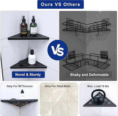 12" Corner Shower Shelf, 1-Pack Shower Shelves SUS304 Stainless Steel Bathroom Shelves for Tile Walls, Recessed Corner Shelf Organizer Rack, No Drilling (Matte Black)