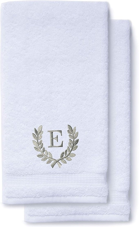 Decorative and Monogrammed Hand Towels for Bathroom Kitchen Makeup | Personalized Gift for Wedding-Bridal | Roman Font Custom Luxury Turkish Towel | Spa Collection, Oversized, 16 X 30 Inch, Set of 2