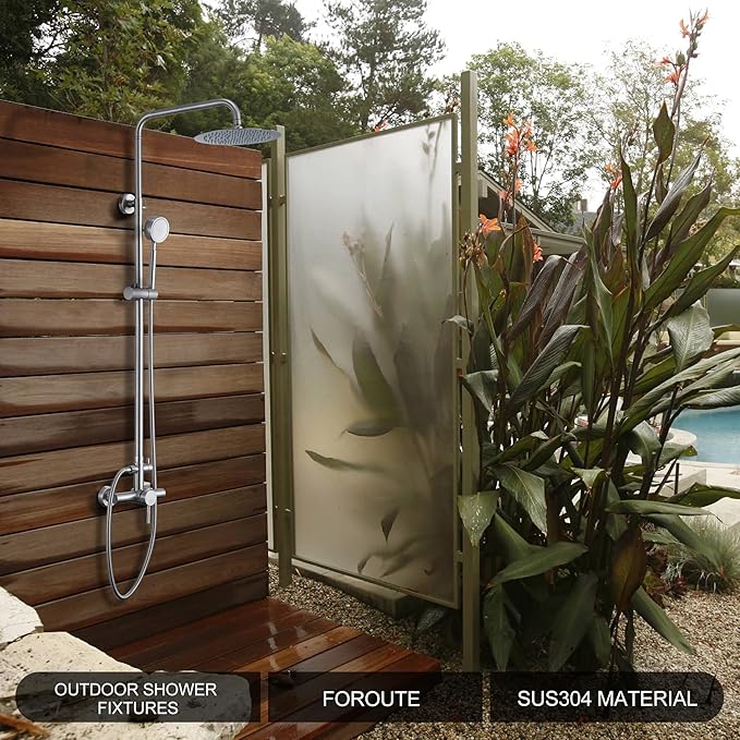 SS304 Shower Faucet Set - Outdoor Kit - Outdoor Fixtures with Brushed Nickel Shower Head & Handheld Spray, High Pressure