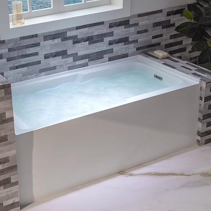 WOODBRIDGE 54" Acrylic Rectangular Alcove Soaking Bathtub in White with Right Drain, Brushed Nickel Pop-Up Drain Included BA5430R