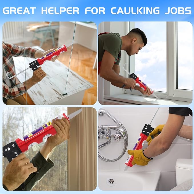 Drip-free Caulking Gun Ratchet Rod Caulk Gun Applicator 15:1 Thrust Ratio Labor-saving Lightweight Nylon Frame Cartridge Gun Fits 10oz/310ml Standard Caulk Tubes with Silicone Finishing Tools