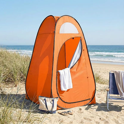 4x4ft Pop Up Privacy Shower Tent with Top Window, 3.6lbs Liightweight Dressing Room, Portable Toilet Stall with Carry Bag for Camping, Beach, Outdoors (Orange)