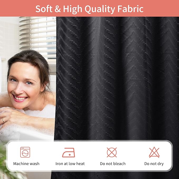 Hookless Shower Curtain with Snap in Liner 71" x 86" Double-Layer Waterproof Polyester Shower Curtain for Bathroom or Hotel Use,Removable Liner,Magnetic Hem,Large Rings,Machine Washable,Black