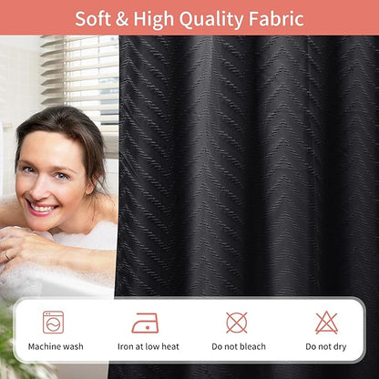 Hookless Shower Curtain with Snap in Liner 71" x 86" Double-Layer Waterproof Polyester Shower Curtain for Bathroom or Hotel Use,Removable Liner,Magnetic Hem,Large Rings,Machine Washable,Black