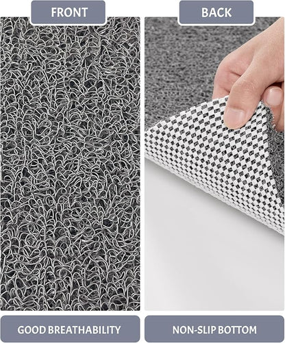 Mecko Non-Slip Shower Mat, Anti-Slip Bath Mat with Foot Scrubber – Quick-Drying Loofah Texture for Indoor and Outdoor Use, Bathtubs and Wet Areas (Grey, 17"x47")