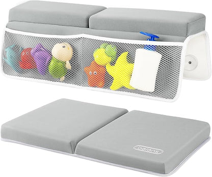 beiens Bath Kneeler and Elbow Rest Pad Set - 1.5'' Comfortable Baby Bath Kneeler Pads, Thick Quick Dry Kneeling Pad Support for Knee& Arm, Large Bathtub Mat with Toy Organizer for Happy Baby Bath Time