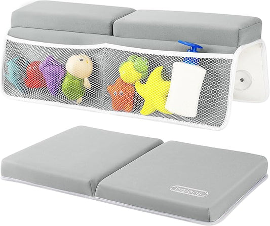 beiens Bath Kneeler and Elbow Rest Pad Set - 1.5'' Comfortable Baby Bath Kneeler Pads, Thick Quick Dry Kneeling Pad Support for Knee& Arm, Large Bathtub Mat with Toy Organizer for Happy Baby Bath Time