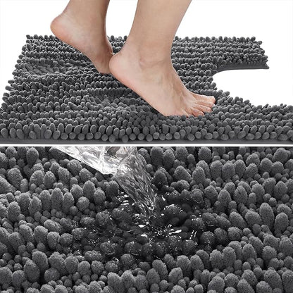 Yimobra Toilet Rug U Shaped Washable 24x24 Inch - Ultra Soft Absorbent Chenille Bath Rugs for Toilet, Quick Dry & Machine Washable, Non Slip Contour Bathroom Mat, Dark Gray