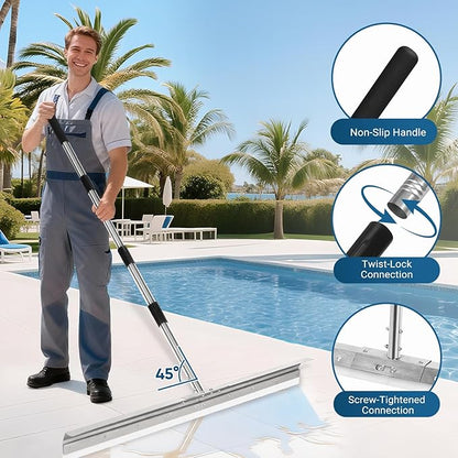 CAROD 33.4" Large Floor Squeegee for Concrete, Industrial Silicone Blade Squeegee for Floor with 63" Stainless Handle, Anti-Splash Curved Baffle Design for Garage, Factory, and Tough Cleaning Jobs