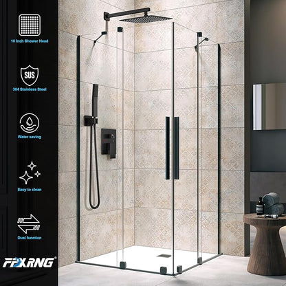 Black Shower Faucet Set, Rainfall Shower System with Square Shower Head and Handle Set, Wall Mounted Shower Fixtures, Full Metal Trim Repair Kit 8 inch Matte Black (With Shower Valve)