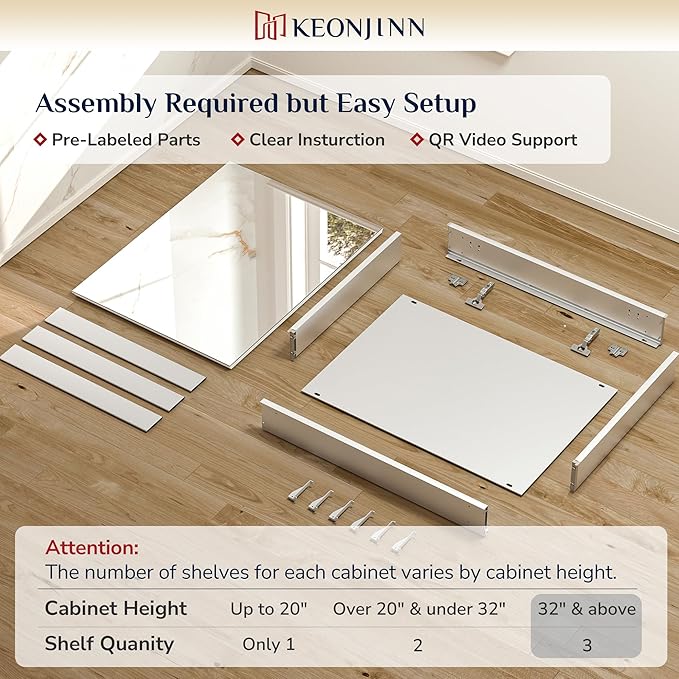 Keonjinn 60 x 32 Inch Medicine Cabinet, Assembly Required, Silver Bathroom Medicine Cabinets Mirror, Lightweight, Adjustable Shelves, Surface Mount or Recessed, Tempered Glass