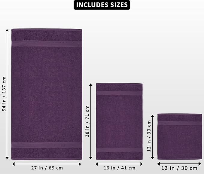 Utopia Towels 8 Piece Luxury Towel Set – Majestic Plush, Super Absorbent & Quicker-to-Dry, Thick 100% Ring Spun Cotton Towels for Bathroom, Spa & Hotel – 2 Bath, 2 Hand, 4 Washcloths, Plum