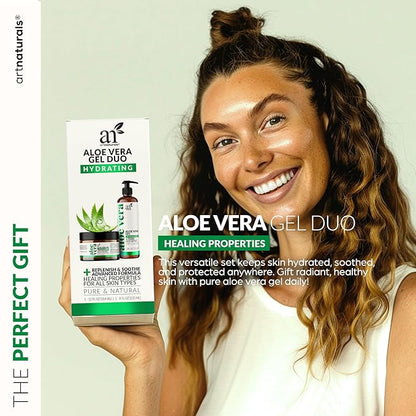 artnaturals Aloe Vera Gel Set - JUMBO 20oz - Sunburn Relief & Hydration for Face, Body, Scalp & Hair - Calming Moisturizer After Sun Exposure - Freshly Harvested within 12 Hours